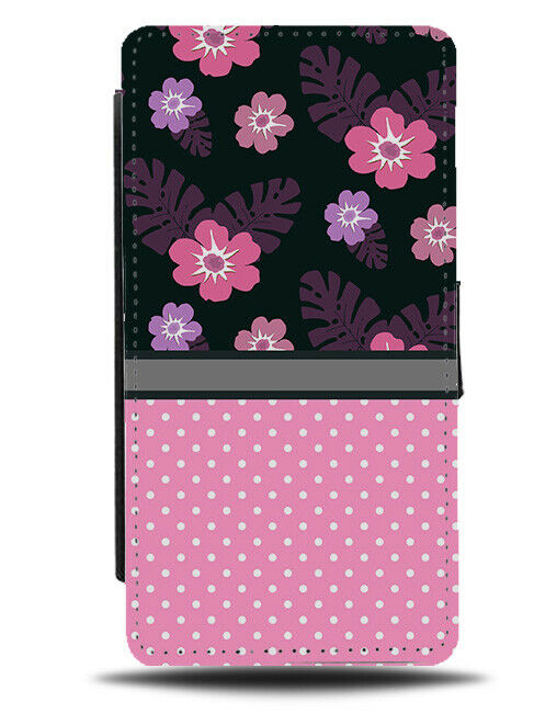 Pink Polka Dot Floral Flip Cover Wallet Phone Case Flowers Hawaiian Lei A437