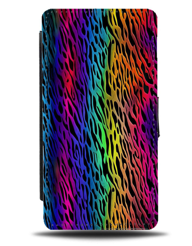 Multicoloured Leopard Print Skin Flip Wallet Case Pattern Stripes Rainbow Da84