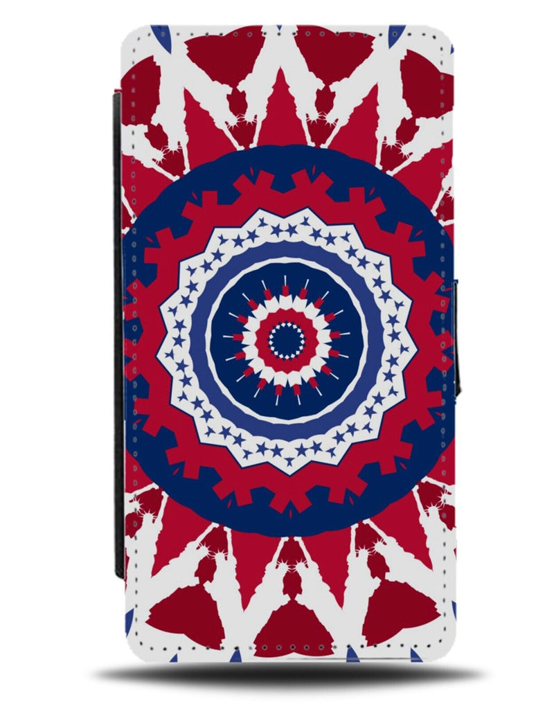 Red White and Blue Mandala Pattern Flip Wallet Case Spirals Boho Tribal CG03