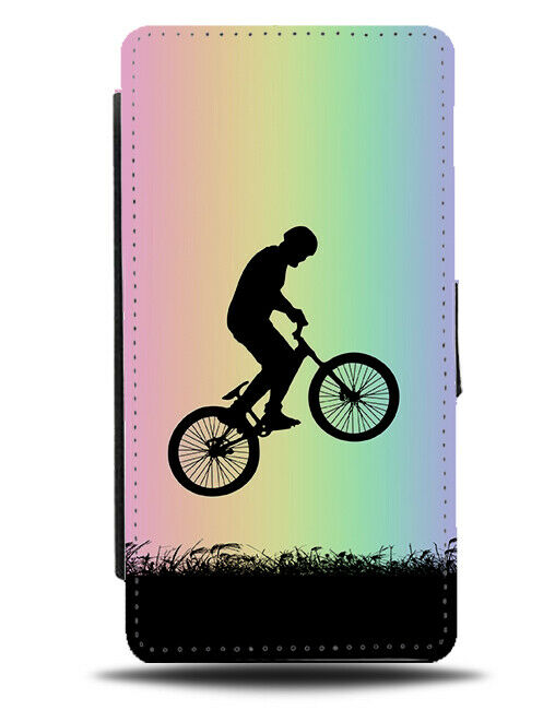BMX Silhouette Flip Cover Wallet Phone Case Bike Wheels Colourful Rainbow i648