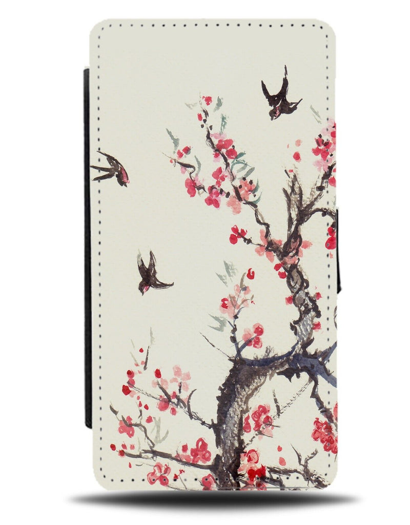 Cherry Blossom Bird Flip Wallet Case Watercolour Sakura Birds Blossoms AE16