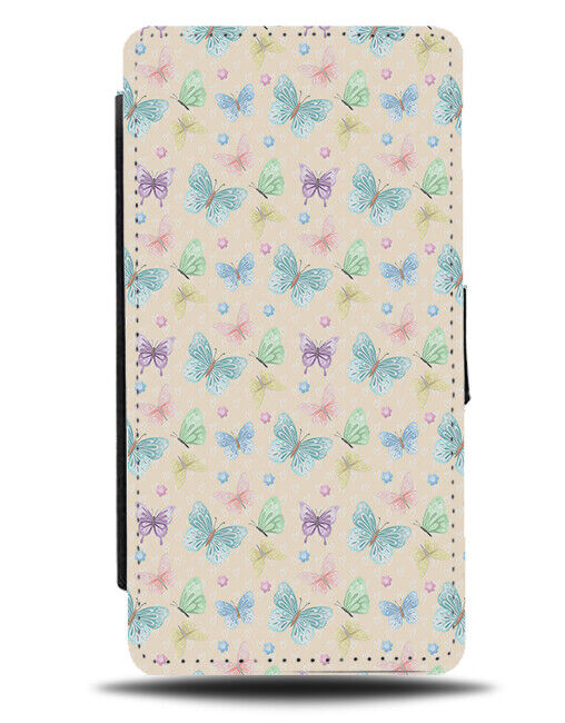 Flying Colourful Butterfly Wallpaper Pattern Flip Wallet Case Pastel Girls AB01