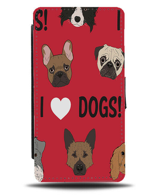 Cute Doggy Pattern Flip Wallet Case Print Design Cartoon Faces Present E730