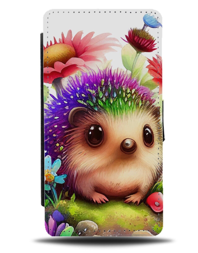 Multicoloured Flowers and Hedgehog Flip Wallet Case Hedgehogs Multicolour AH34