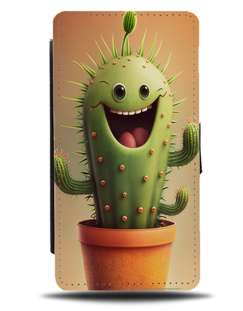 Smiling Happy Cactus Flip Wallet Case Laughing Smile Plant Plants Pot Funny CZ46