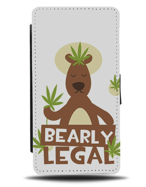 Bearly Legal Flip Wallet Phone Case Stoner Bear Cartoon Canabis Leaf Photo E467