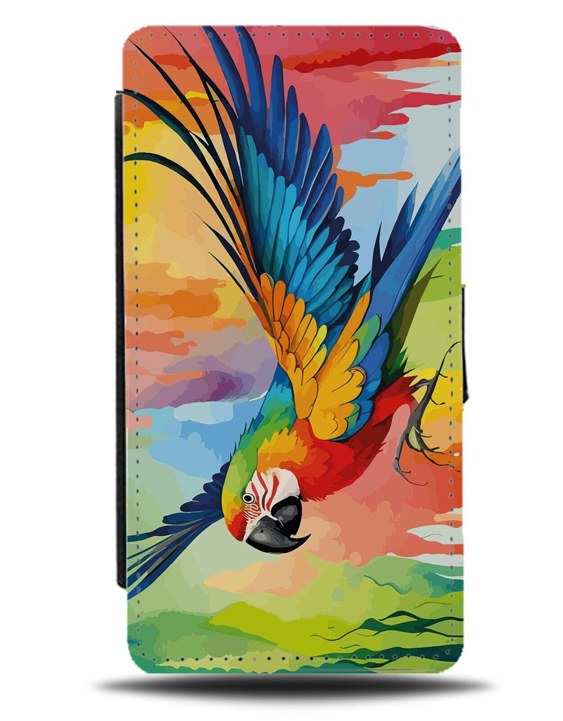 Colourful Macaw Parrot Oil Painting Print Flip Wallet Case Parrots Flying DF14