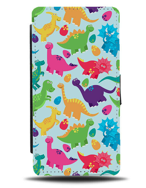 Colourful Dinosaurs Kids Flip Wallet Case Childrens Baby Babies Baby Blue F465