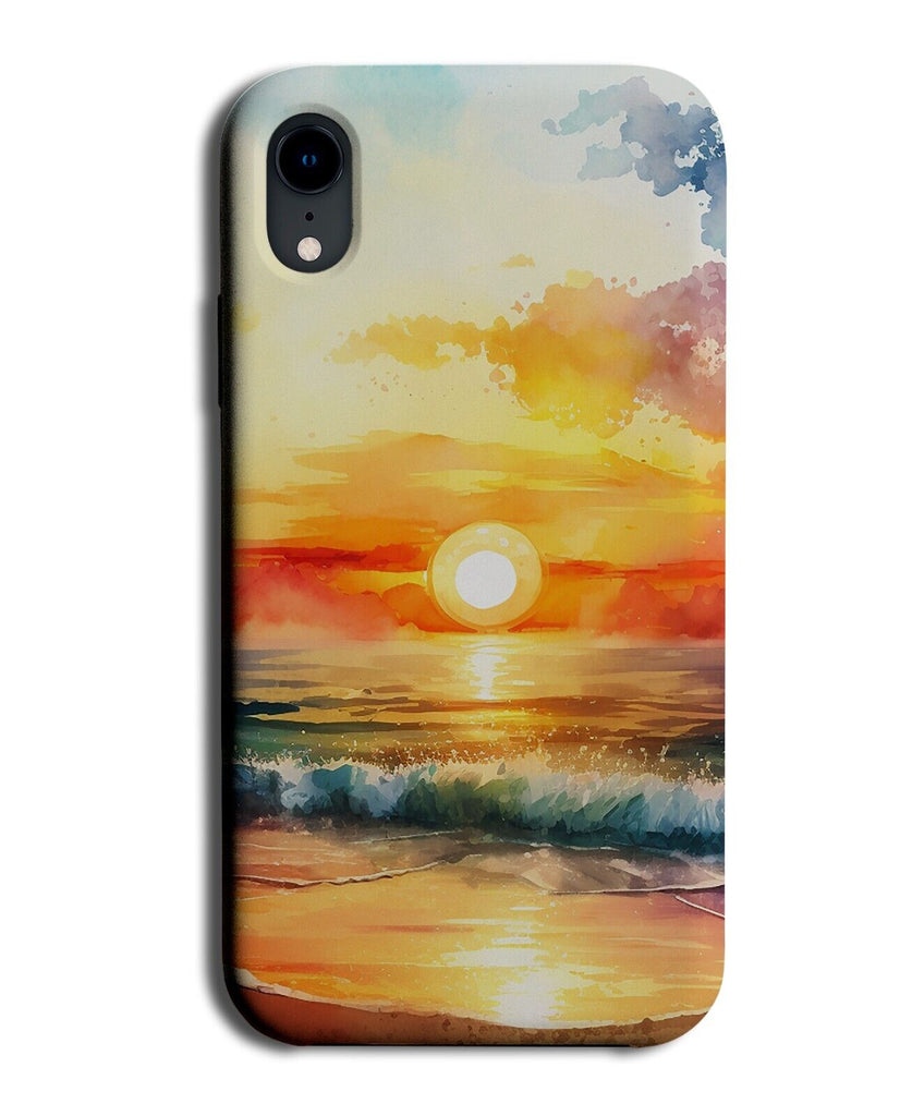 Watercolour Sunset Over Ocean Picture Painting Phone Case Cover Oil Sea BE68