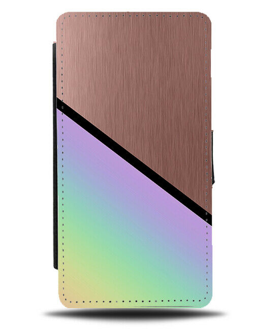 Rose Gold and Rainbow Flip Cover Wallet Phone Case Colourful Diagonal Strip i384