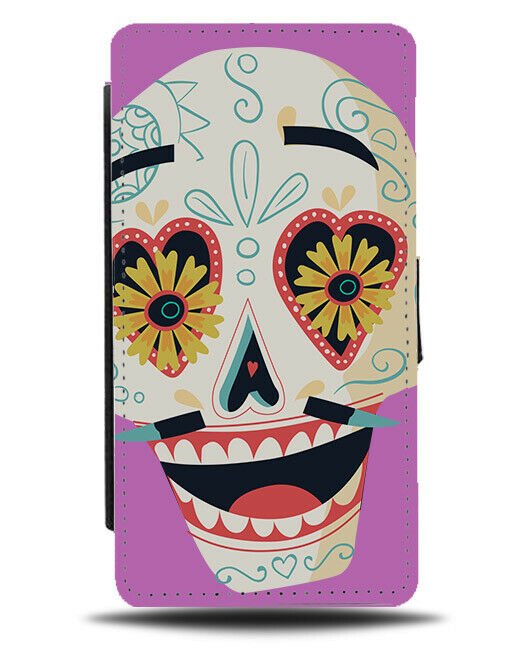 Sugar Skull Cartoon Face Flip Wallet Phone Case Flower Floral Daisy Kids E272