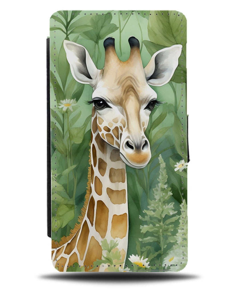 Giraffe In The Jungle Cartoon Flip Wallet Case Giraffes Meadow Leaves Leaf DD13
