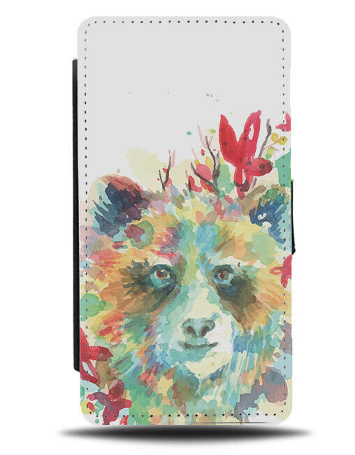 Grizzly Bear Water Painting Flip Wallet Phone Case Art Drawing Colourful E407