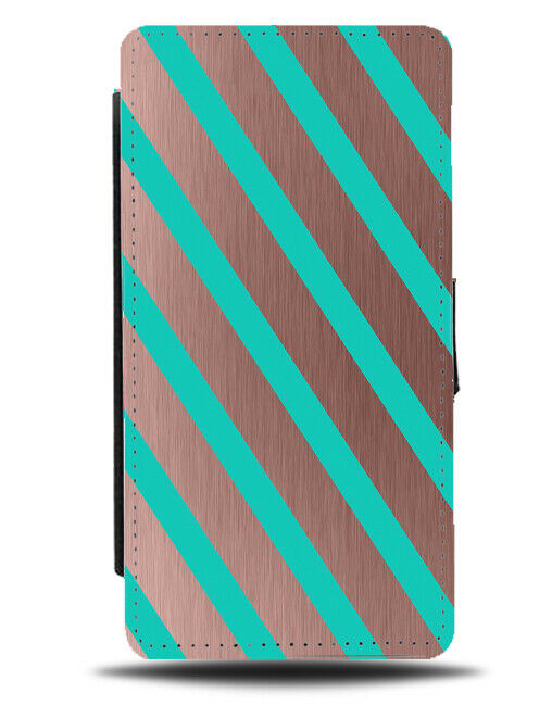 Rose Gold & Turquoise Green Diagonal Stripes Flip Cover Wallet Phone Case i837