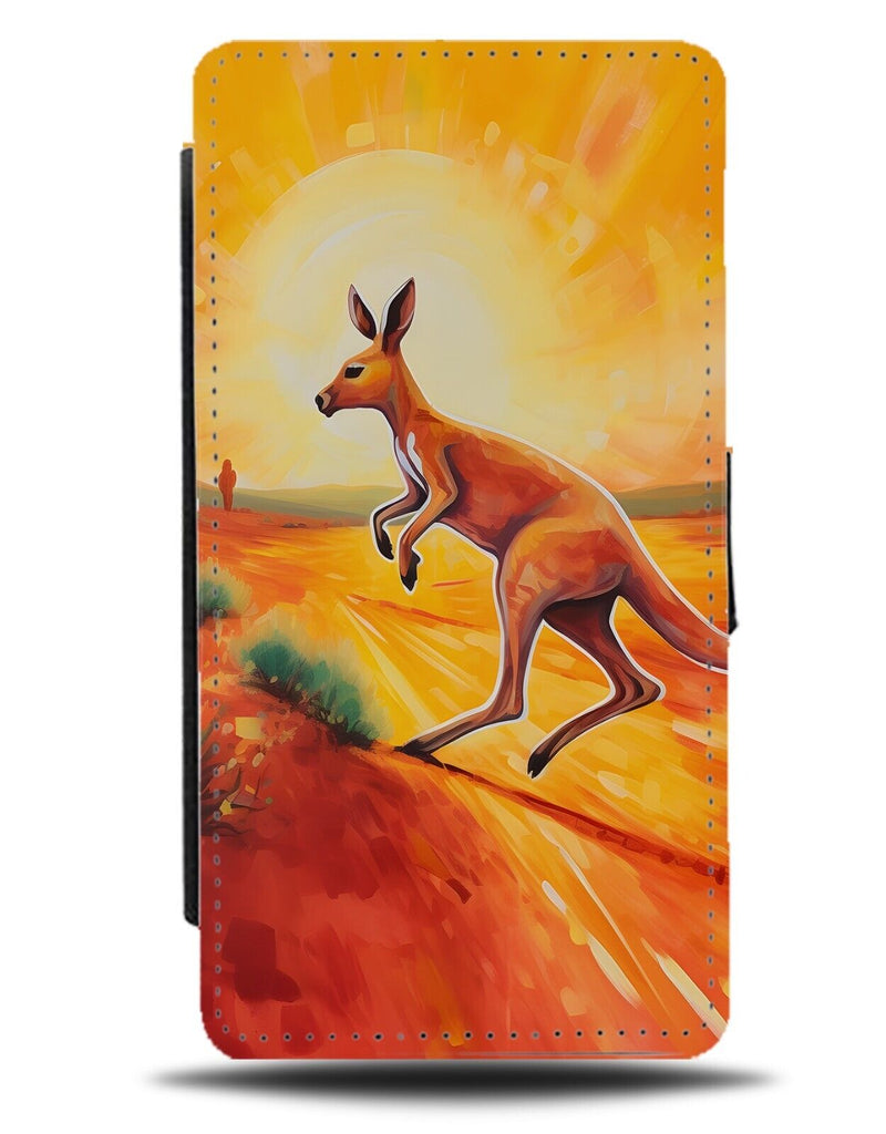 Kangaroo In The Outback Flip Wallet Case Australian Road Kangaroos Hopping DB06