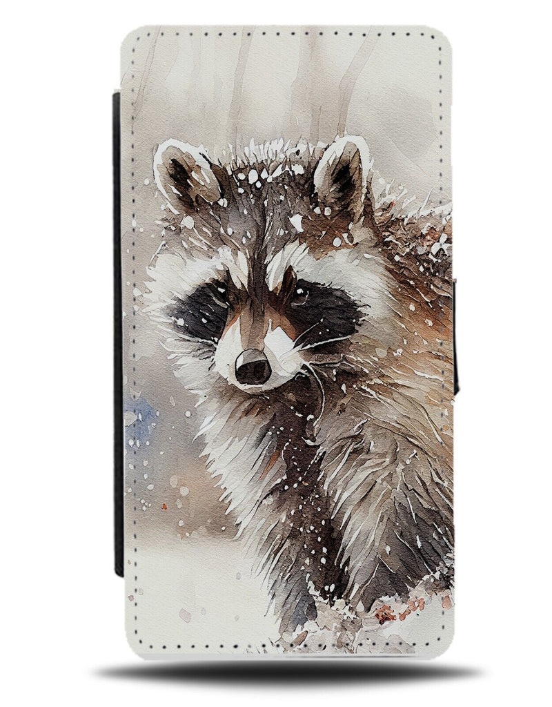 Snowing Racoon Face Flip Wallet Case Raccoons Snow Winter Christmas Raccoon DG88