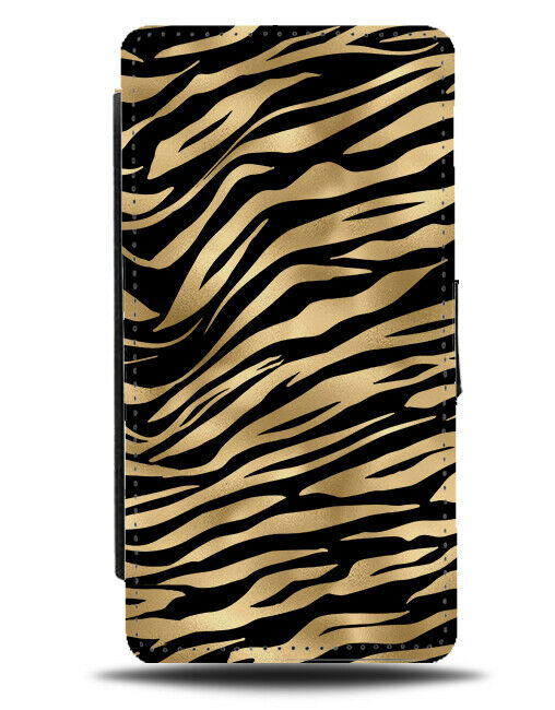 Golden Tiger Print Flip Wallet Case Stripes Marks Lines Striped Skin Design F649