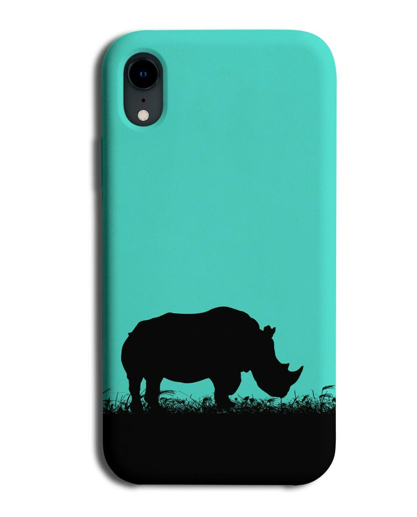Rhino Silhouette Phone Case Cover Rhinos Turquoise Green i284