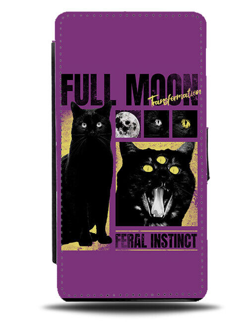 Purple Moon Flip Wallet Case Cat Cats Halloween Witches Witch Black Cat N460