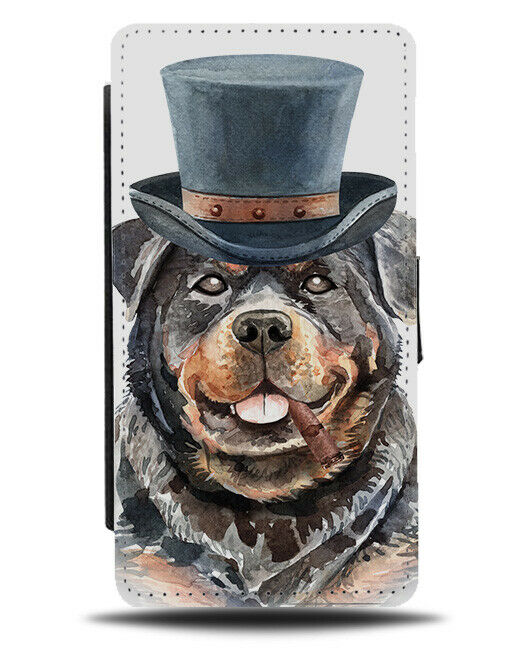 Winston Churchill Rottweiler Flip Wallet Case Funny Hat Glasses Picture K749