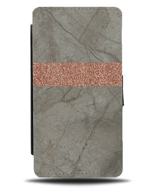 Grey Marble Print Flip Cover Wallet Phone Case Rose Gold Printed Glitter A602