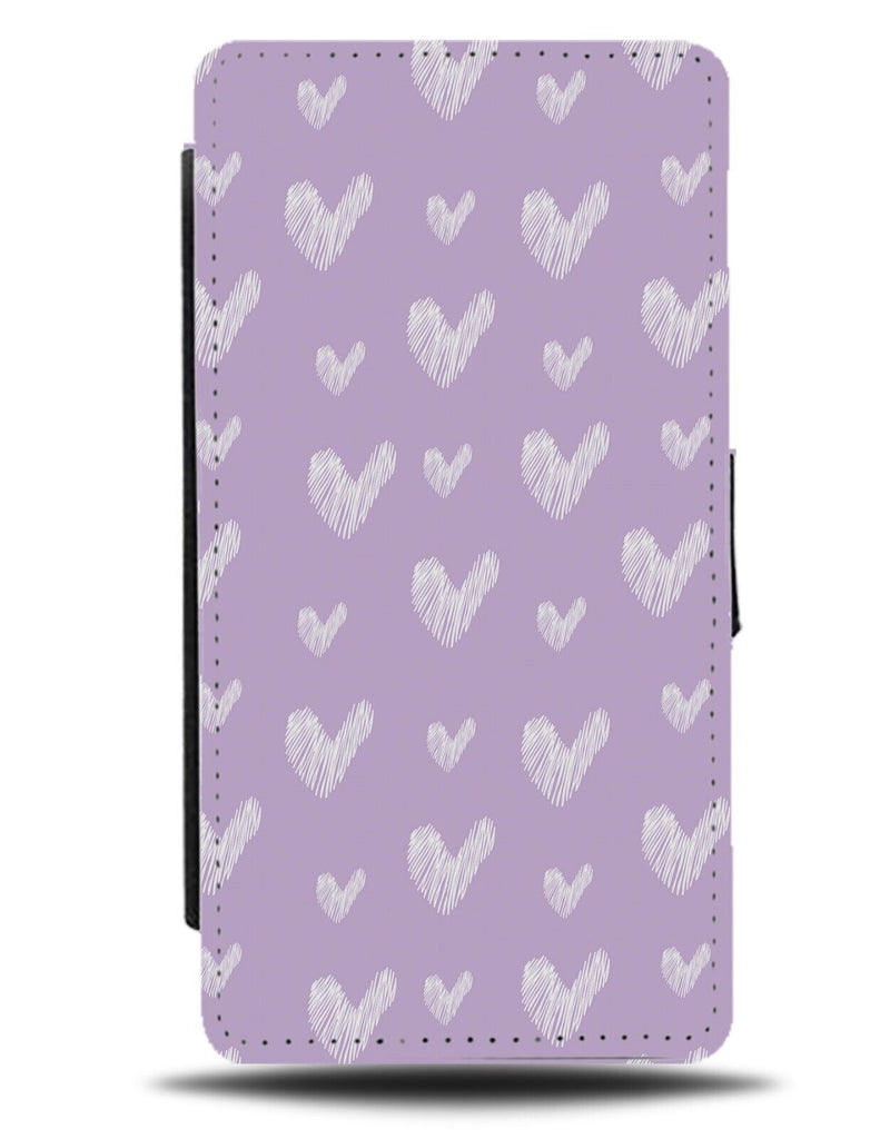 Lilac Purple Loveheart Pattern Flip Wallet Case Doodles Chalk Writing Style CD16