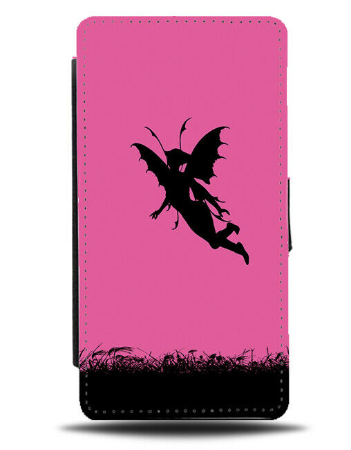 Fairy Silhouette Flip Cover Wallet Phone Case Fairies Hot Pink Coloured I023