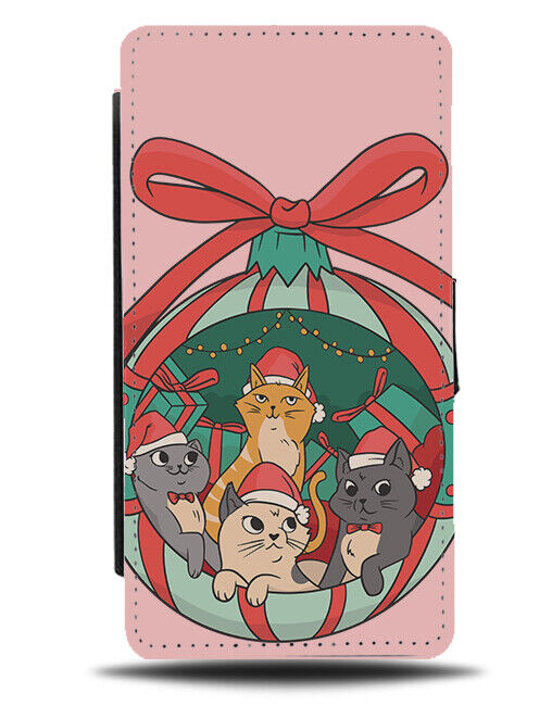 Christmas Cat Bauble Decoration Flip Wallet Case Decorations Cats Kittens N738