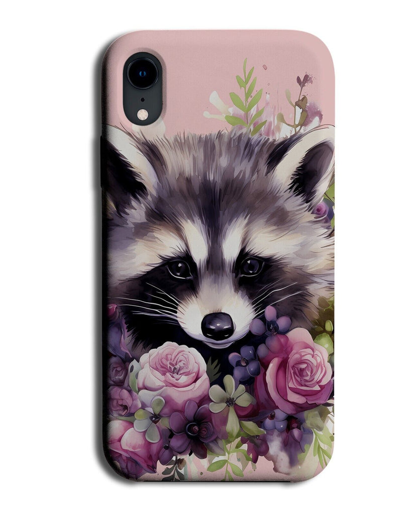 Floral Raccoon Face Phone Case Cover Flowers Pink Cute Adorable Animal Girl DE40