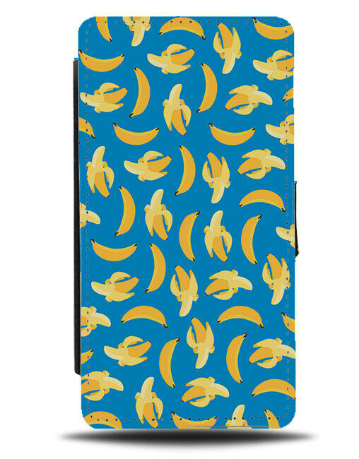 Cartoon Bananas Flip Wallet Case Banana Blue and Yellow Vintage Print F067