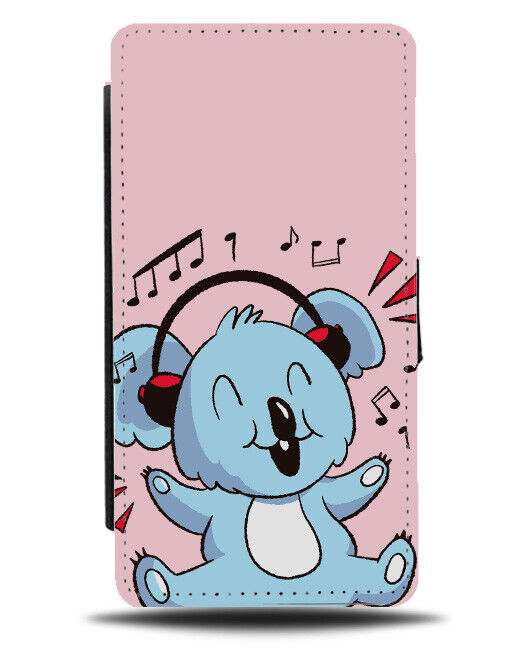Musical Happy Koala Cartoon Flip Wallet Case Listening To Music Headphones J683
