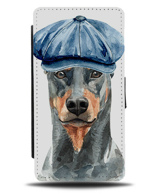 Doberman Flip Wallet Phone Case Dog Dogs Cockney Hat Flat Cap Dobermann K548