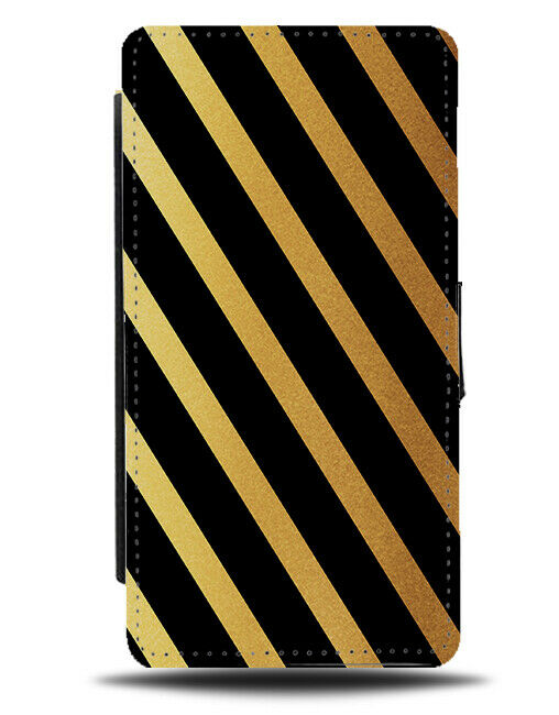 Black and Golden Stripe Pattern Flip Cover Wallet Phone Case Stripes Gold & i904