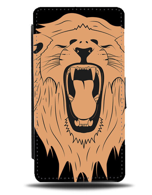 Lion Roaring Cartoon Face Flip Wallet Case Outline Comic Drawing Animated J704