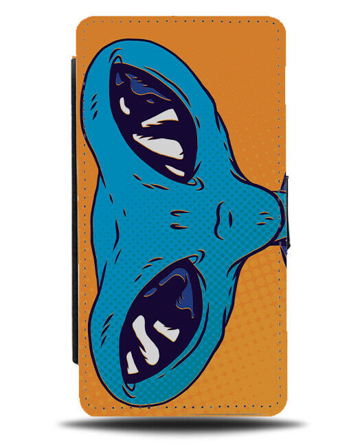 Large Blue Alien Head Flip Wallet Case Aliens Eyes Big Large Eyes Funny i961