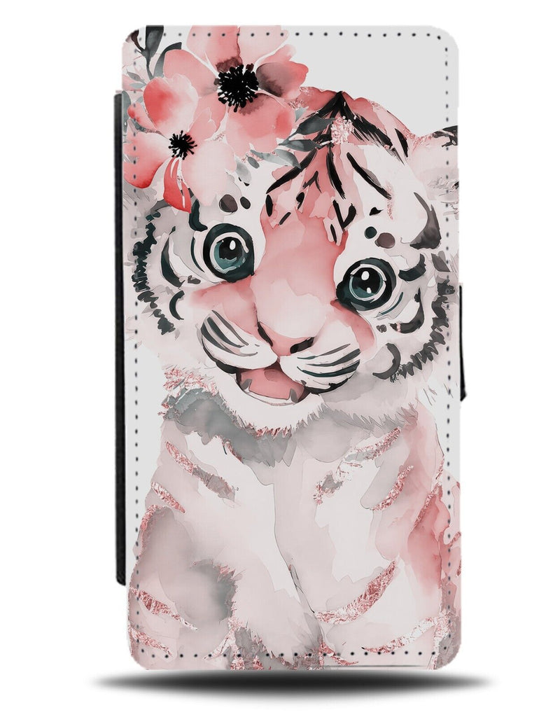 Rose Gold Tiger Cub In Flower Crown Flip Wallet Case Tigers Baby Puppy Cute CC42