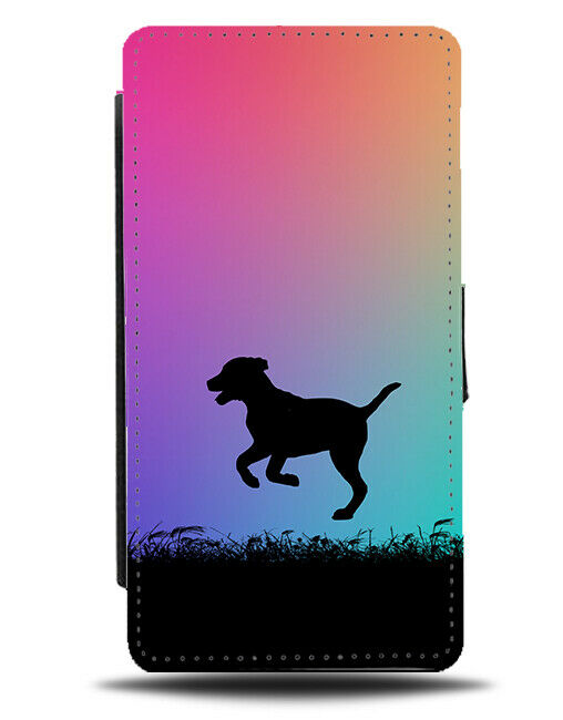 Dog Silhouette Flip Cover Wallet Phone Case Dogs Puppy Kids Multicoloured I051