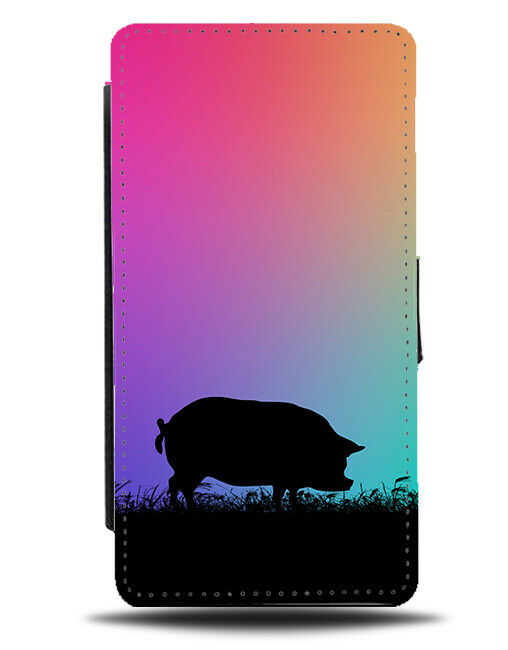 Pig Silhouette Flip Cover Wallet Phone Case Pigs Multicolour Multicoloured I065