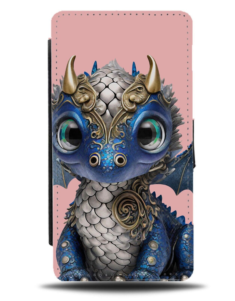 Silver and Blue Dragon Character Animal Flip Wallet Case Coloured Kids Fun AL03