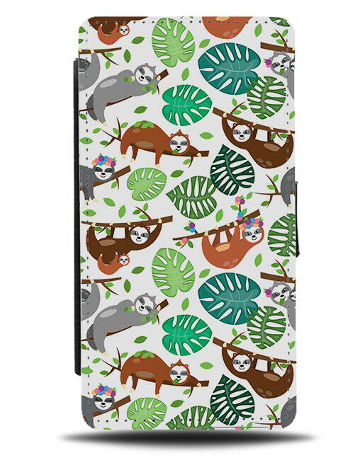 Animated Sloths In The Jungle Flip Wallet Case Sloth Rainforest Leaves G124