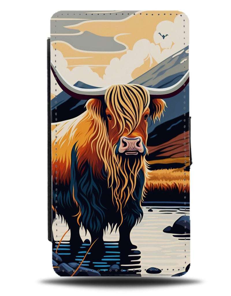 Scottish Highland Cattle Cow Painting Flip Wallet Case Scotland Highlands CF83