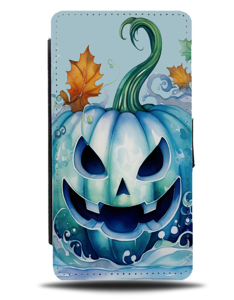 Blue Pumpkin Flip Wallet Case Halloween Pumpkins Ice Snow Frozen Girly CD81