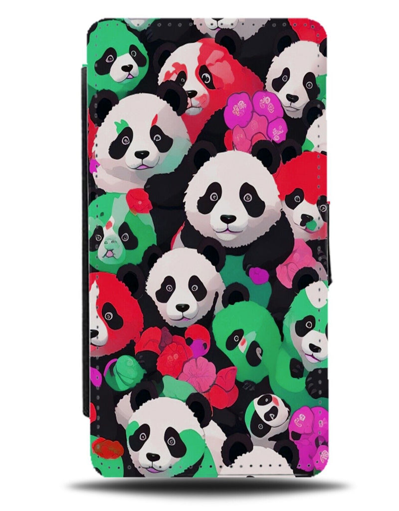 Retro Colourful Panda Faces Flip Wallet Case Novelty Face Pandas Fun Art DD54