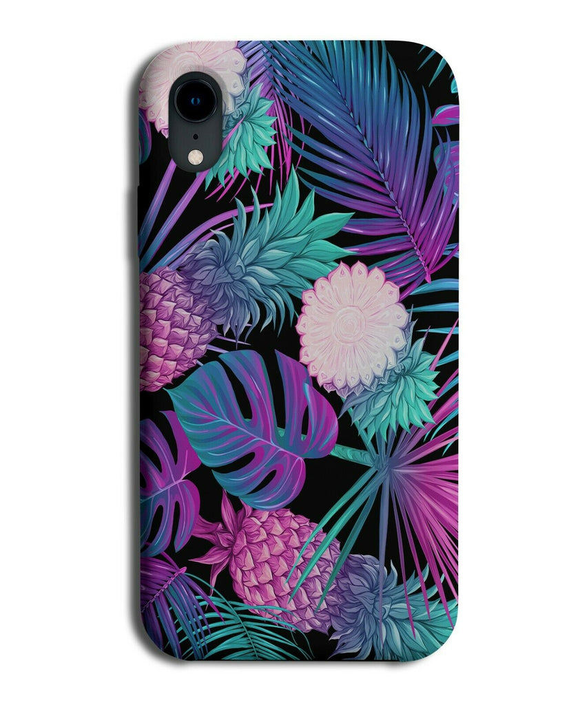 Neon Tropical Colourful Leaves On Dark Background Phone Case Cover Flowers G312
