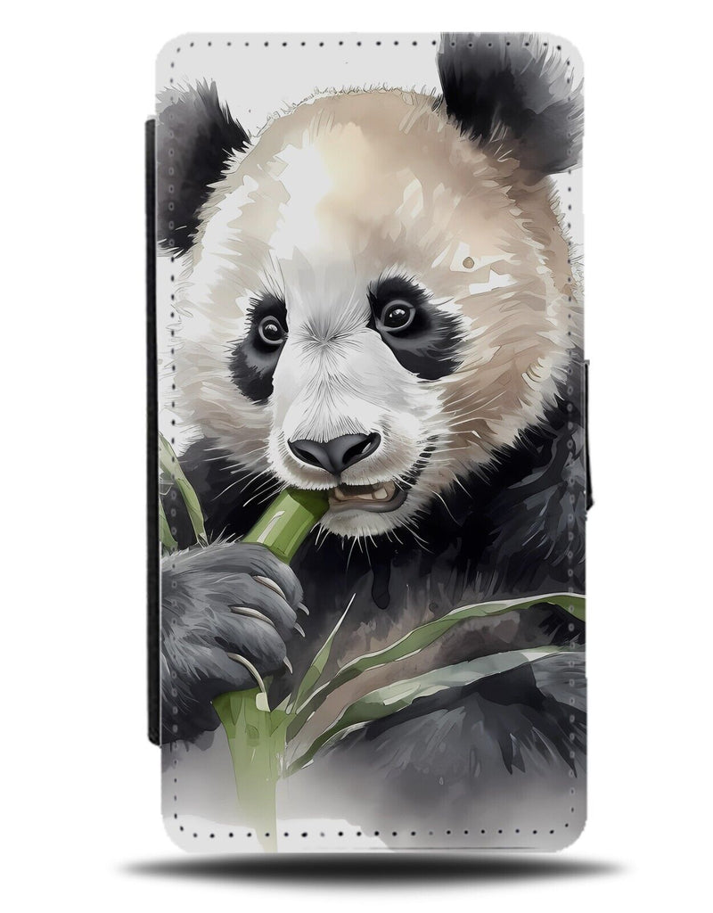 Panda Oil Painting Flip Wallet Case Watercolour Pandas Bears Face Bamboo DD77