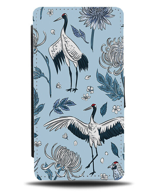 Cartoon Cranes Flip Wallet Case Crane Bird Birds Blue Floral Flowers Kids E555