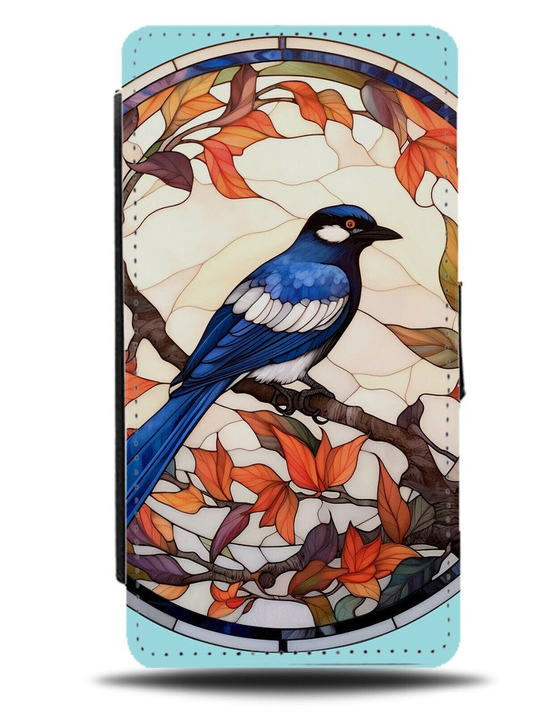 Stained Glass Magpie Design Artwork Flip Wallet Case Magpies Eurasian Mr CQ47