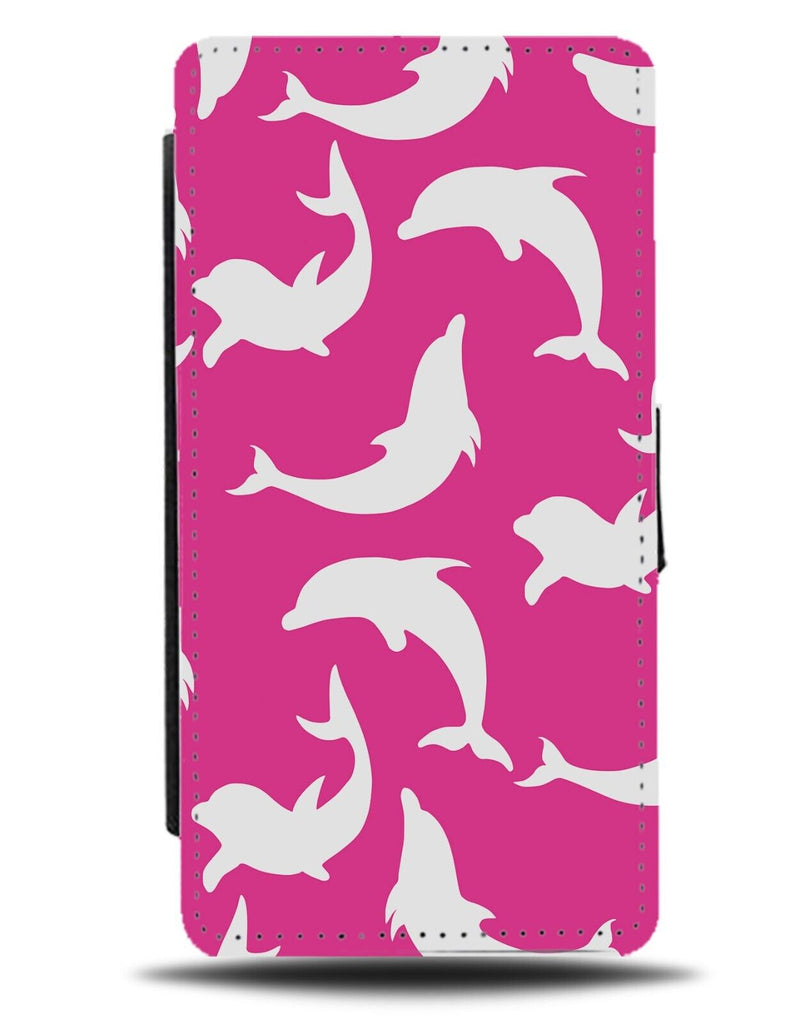 Hot Pink Dolphin Shapes Flip Wallet Case Silhouettes White Dolphins Cutouts AL50