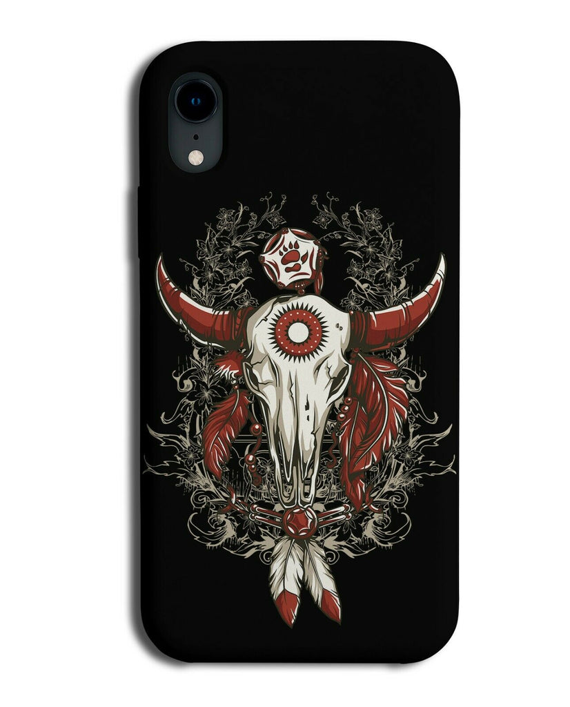 Gothic Black Cowboy Skull Phone Case Cover Bull Head Horns Tribal Indian E258