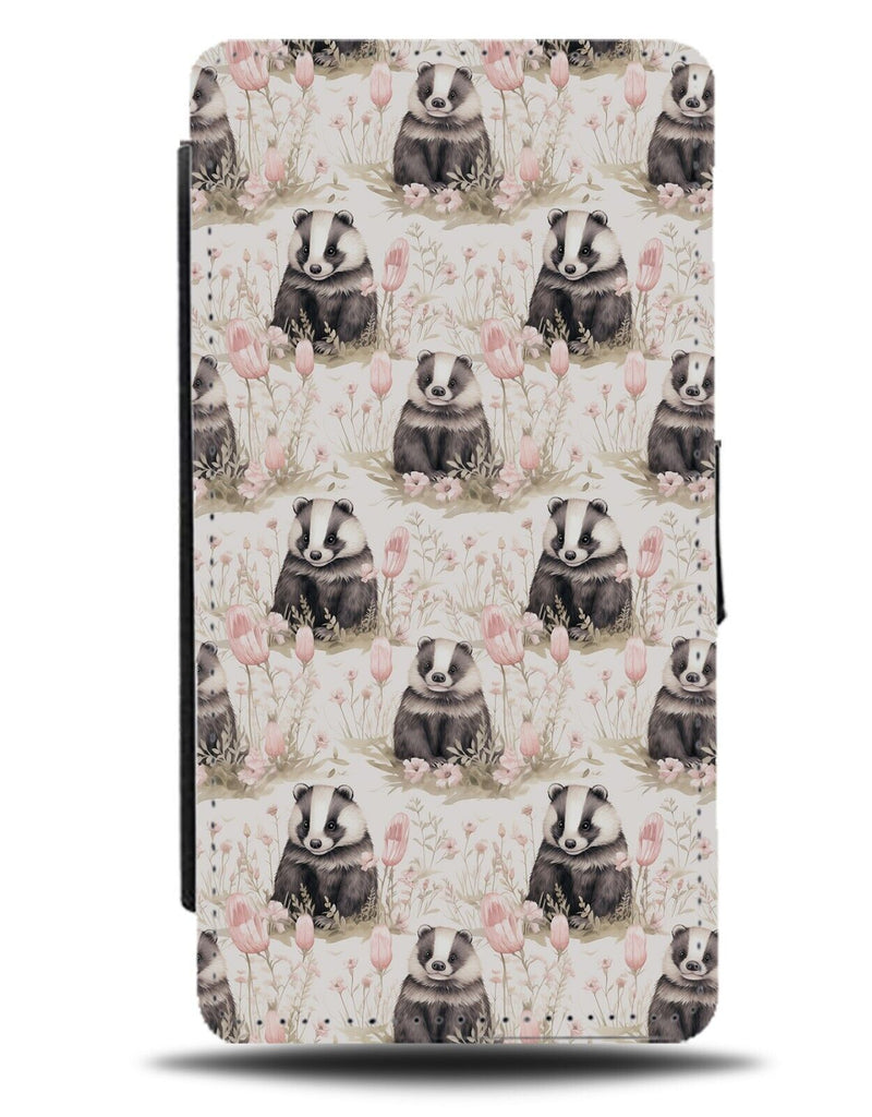 Badger and Pink Flowers Pattern Flip Wallet Case Badgers Floral Girls Girly CZ87